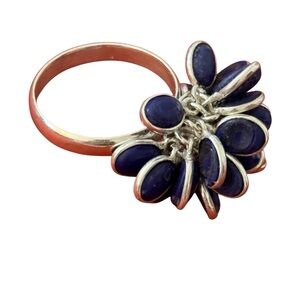Handcrafted Elegant Sterling Silver and Genuine Blue Lapis Cluster Ring Size 11